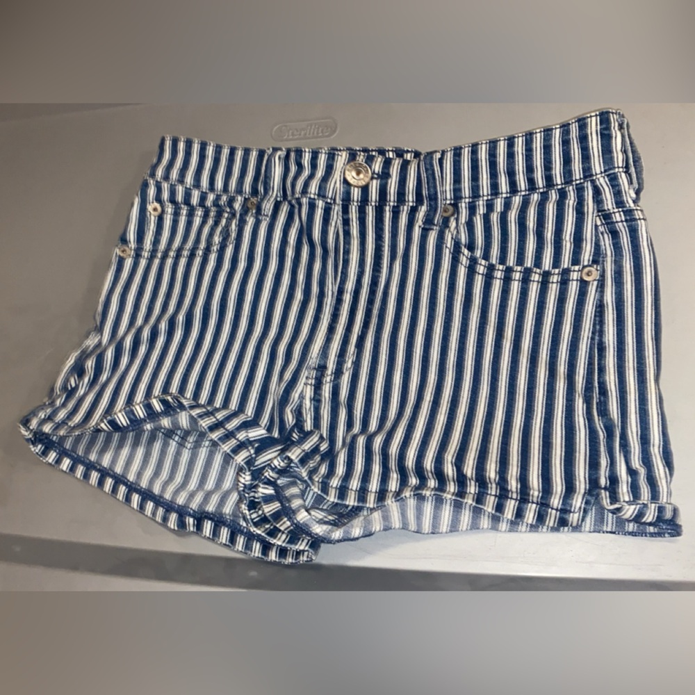 American Eagle Navy and White Striped jean Shorts